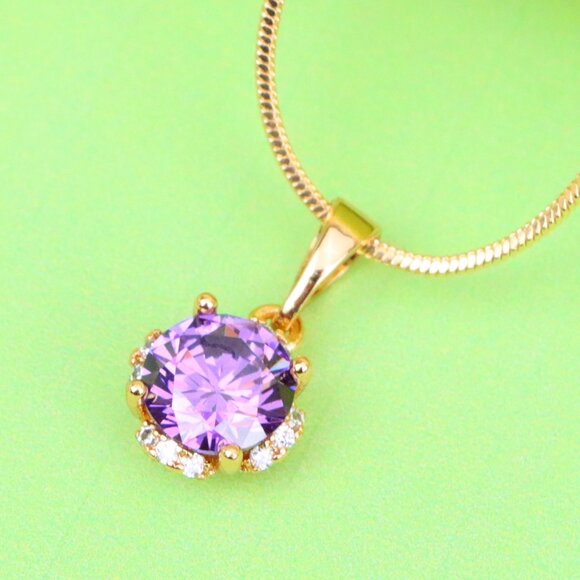 "Round Purple Gem Pendant in Rose Gold, XPPT1323 - Picture 1 of 12